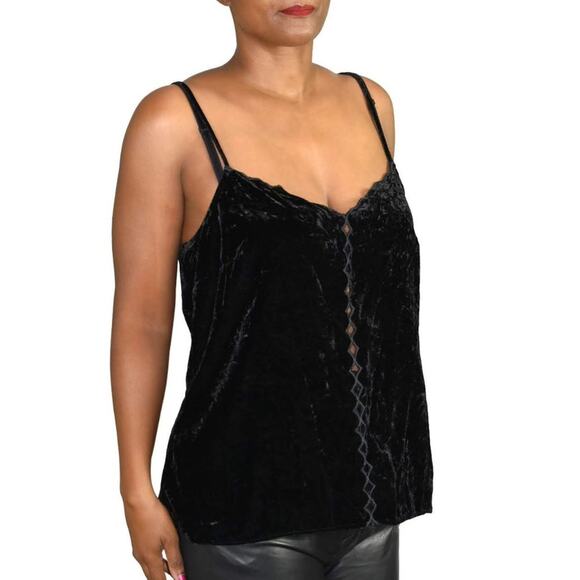 Maeve Cami Top Black Velvet Camisole Tank Anthropologie Cutouts Size Medium - Picture 1 of 12